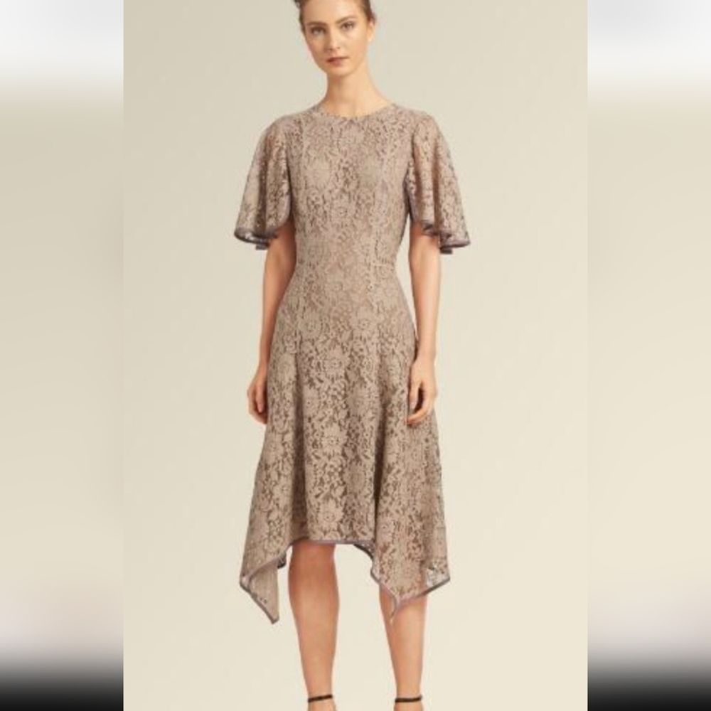 NWT Donna Karan Lace Flutter Sleeve Dress in mauve Sz 8